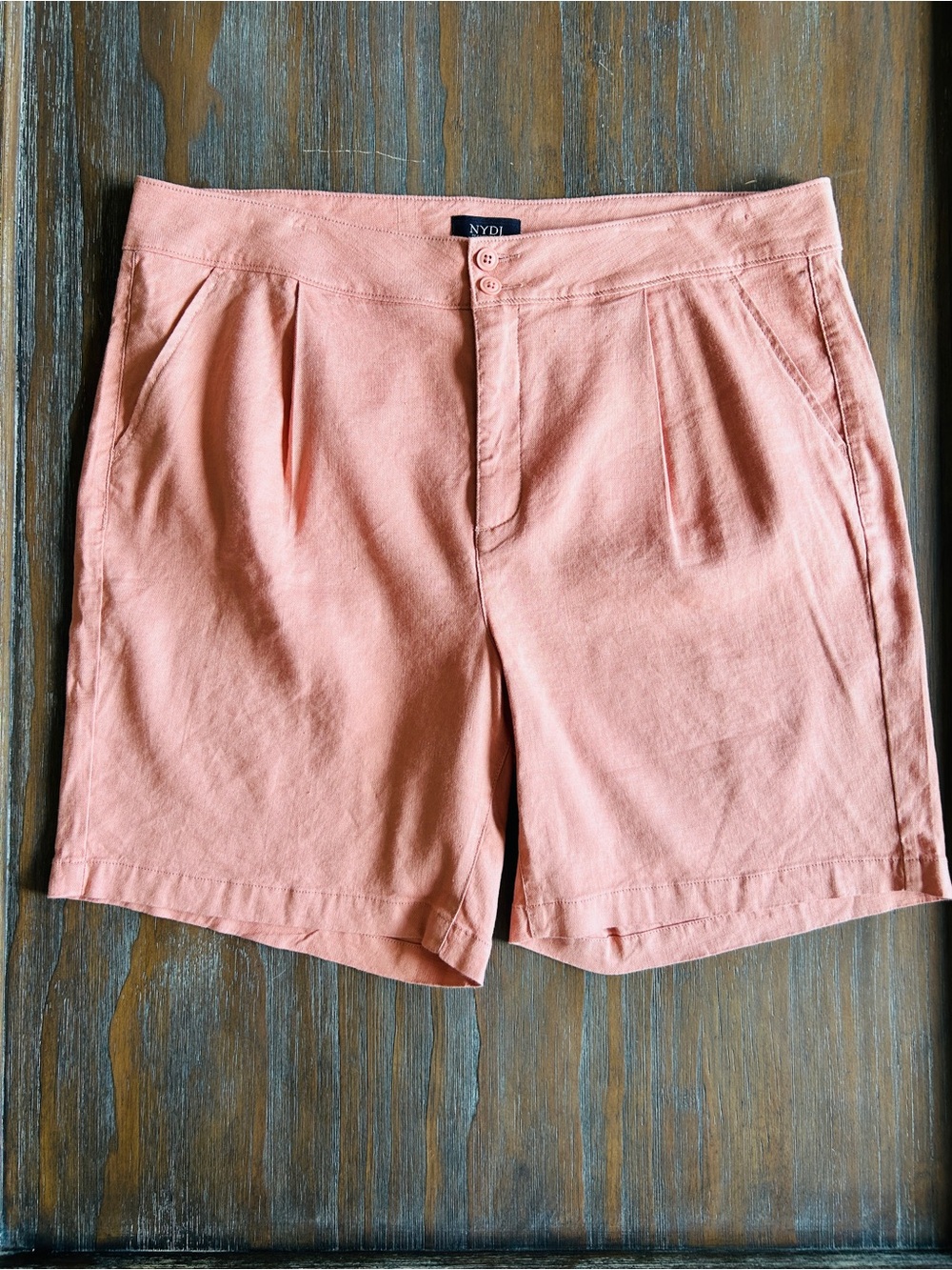 NYDJ Linen Shorts 16P Lift Tuck Technology Coral Pink Bermuda Style NWOT - Picture 2 of 11